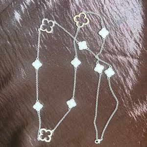 Long necklace with matching bracelet- silver and white